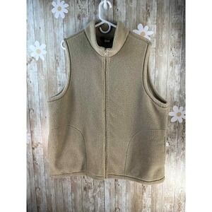 L.L. Bean Vintage Women's Vest Size XL Tan Fleece Faux‎ Fur Mock Neck Full Zip